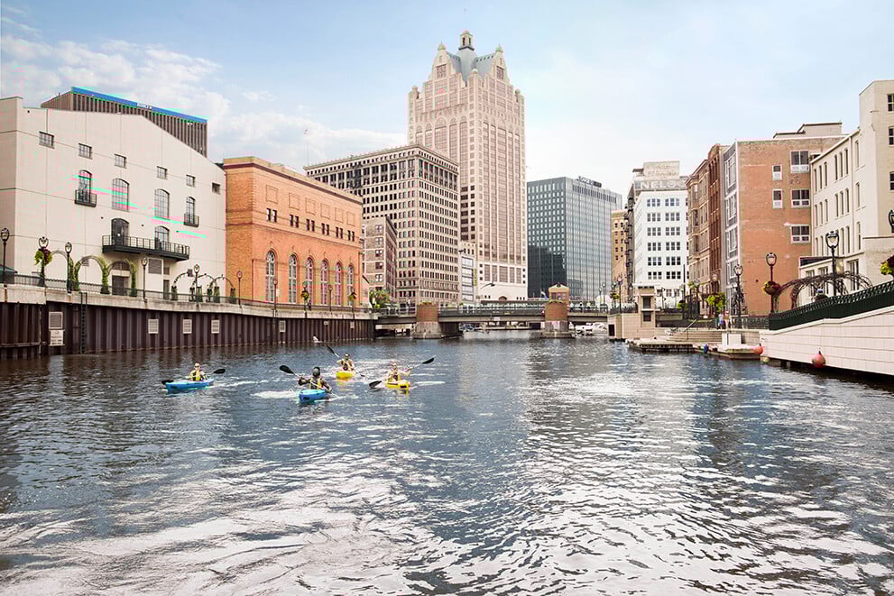 Milwaukee River view of downtown Milwaukee