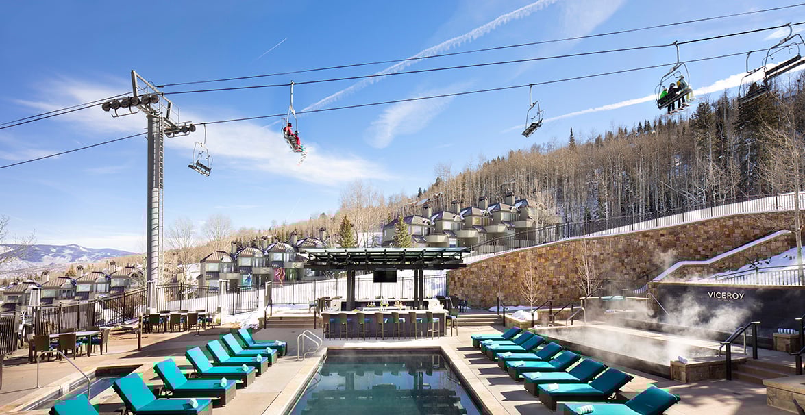 Ski lift over swimming pool